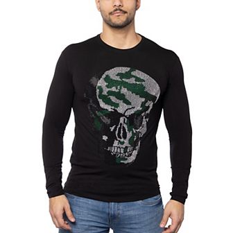 Men's Camo Skull Rhinestone Graphic Long Sleeves T-Shirts