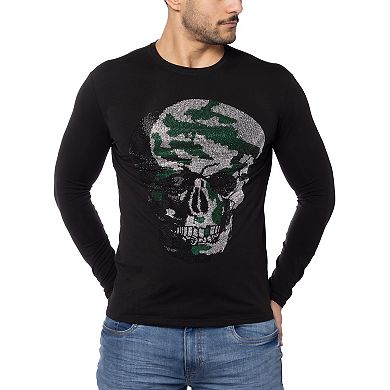 Men's Camo Skull Rhinestone Graphic Long Sleeves T-Shirts