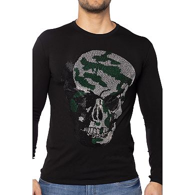 Men's Camo Skull Rhinestone Graphic Long Sleeves T-Shirts