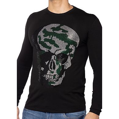 Men's Camo Skull Rhinestone Graphic Long Sleeves T-Shirts
