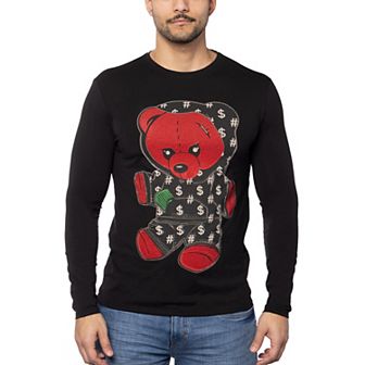 Men's Teddy Bear Rhinestone Graphic Long Sleeves T-Shirts