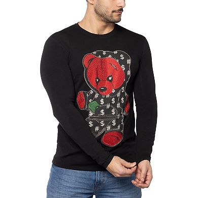 Men's Teddy Bear Rhinestone Graphic Long Sleeves T-Shirts