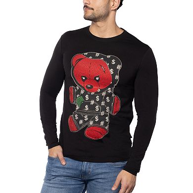 Men's Teddy Bear Rhinestone Graphic Long Sleeves T-Shirts