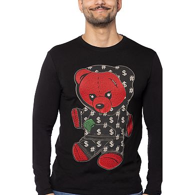 Men's Teddy Bear Rhinestone Graphic Long Sleeves T-Shirts