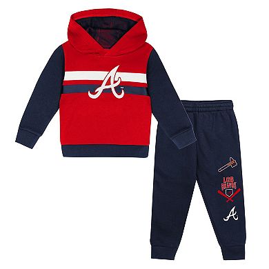 Toddler Red/Navy Atlanta Braves Wind Up Pullover Hoodie and Sweatpants Set