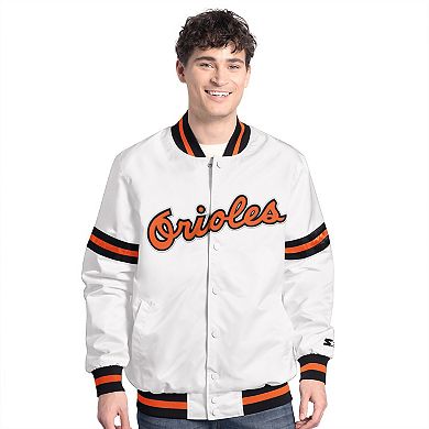 Men's Starter White Baltimore Orioles Cooperstown Scout Full-Snap Varsity Jacket