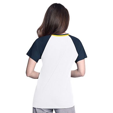 Women's G-III 4Her by Carl Banks White/Navy Milwaukee Brewers Ball Park Raglan V-Neck T-Shirt