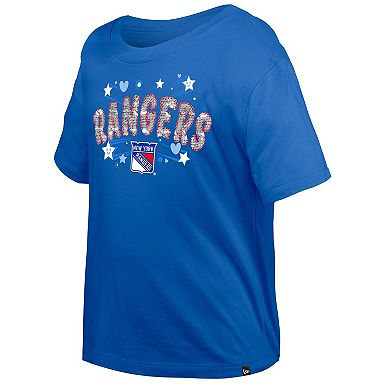 Girl's Youth New Era Blue New York Rangers Flip Sequin T-Shirt