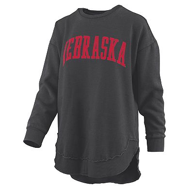 Women's Pressbox Black Nebraska Huskers Melange Poncho Vintage Fleece Long Sleeve Pullover Sweatshirt