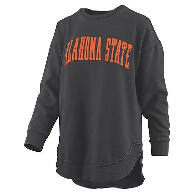 Women's Pressbox Black Oklahoma State Cowboys Melange Poncho Vintage Fleece Long Sleeve Pullover Sweatshirt