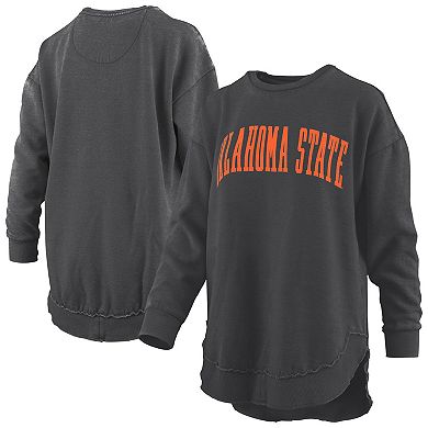 Women's Pressbox Black Oklahoma State Cowboys Melange Poncho Vintage Fleece Long Sleeve Pullover Sweatshirt