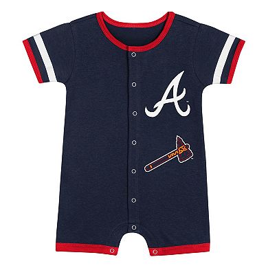 Infant Navy Atlanta Braves Double Hit Coverall 2-Piece Set