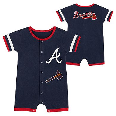Infant Navy Atlanta Braves Double Hit Coverall 2-Piece Set