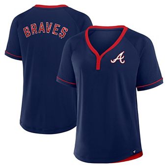 Women's Fanatics Navy Atlanta Braves League Diva Star Raglan V-Neck T-Shirt