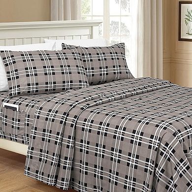 Elegant Comfort Luxury Soft Plaid Bed Sheet Set