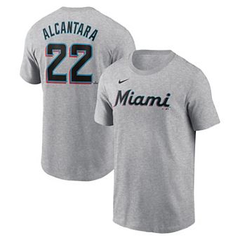 Men's Nike Sandy Alcantara Heather Gray Miami Marlins Fuse Name & Number T-Shirt