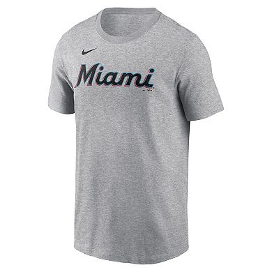 Men's Nike Sandy Alcantara Heather Gray Miami Marlins Fuse Name & Number T-Shirt