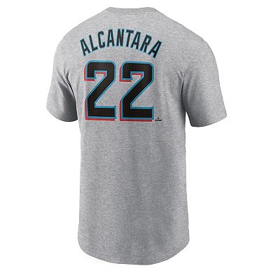 Men's Nike Sandy Alcantara Heather Gray Miami Marlins Fuse Name & Number T-Shirt