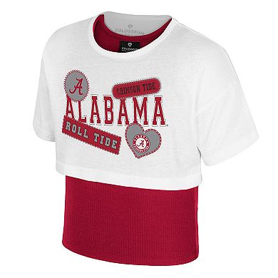 Girl's Youth Colosseum White Alabama Crimson Tide Gale Cropped 2Fer Top
