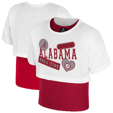 Girl's Youth Colosseum White Alabama Crimson Tide Gale Cropped 2Fer Top