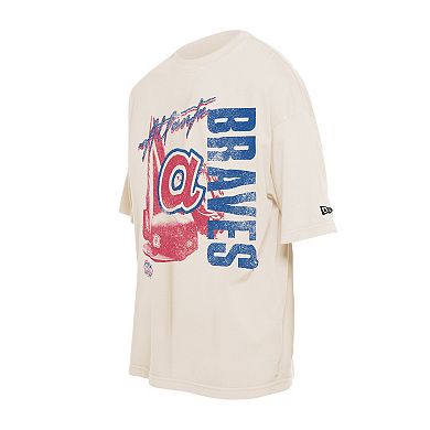 Men's New Era Cream Atlanta Braves Cooperstown Collection Oversized Throwback Distressed T-Shirt