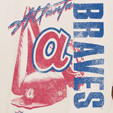 Men's New Era Cream Atlanta Braves Cooperstown Collection Oversized Throwback Distressed T-Shirt