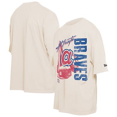 Men's New Era Cream Atlanta Braves Cooperstown Collection Oversized Throwback Distressed T-Shirt