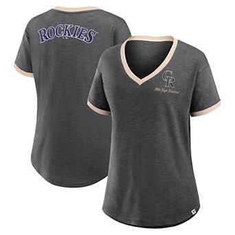 Women's Fanatics Black Colorado Rockies Binge Worthy Stadium Slub V-Neck T-Shirt