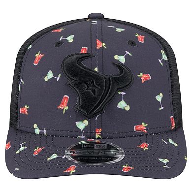 Men's New Era Navy/Black Houston Texans Adventure Drinks Pattern 9SEVENTY Stretch-Snap Hat