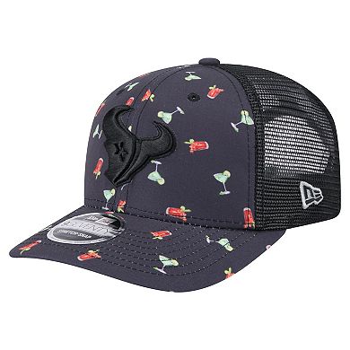 Men's New Era Navy/Black Houston Texans Adventure Drinks Pattern 9SEVENTY Stretch-Snap Hat