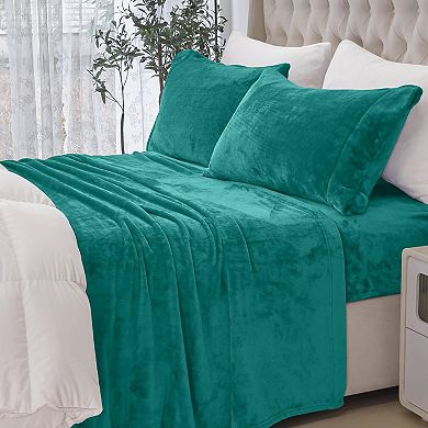 Elegant Comfort Luxurious Warm and Cozy 4-Piece Velvet Plush Fleece Bed Sheet Set