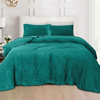 Elegant Comfort Luxurious Warm and Cozy 4 pc Velvet Plush Fleece Bed Sheet Set
