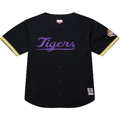 Men's Mitchell & Ness Black LSU Tigers On The Clock Full-Button Fashion Jersey