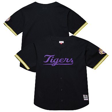 Men's Mitchell & Ness Black LSU Tigers On The Clock Full-Button Fashion Jersey