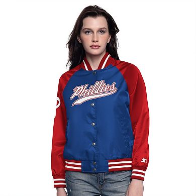 Women's Starter Royal/Red Philadelphia Phillies Home Run Full-Snap Varsity Jacket