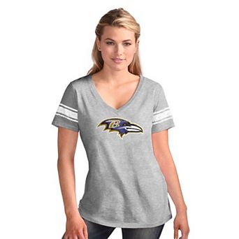Women's G-III 4Her by Carl Banks Heather Gray Baltimore Ravens First Pick Distressed V-Neck T-Shirt