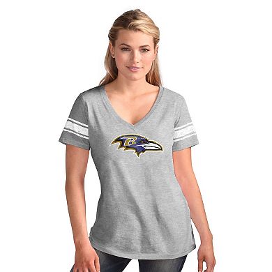 Women's G-III 4Her by Carl Banks Heather Gray Baltimore Ravens First Pick Distressed V-Neck T-Shirt