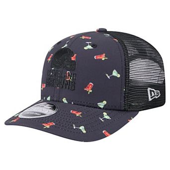 Men's New Era Navy/Black Cleveland Browns Adventure Drinks Pattern 9SEVENTY Stretch-Snap Hat