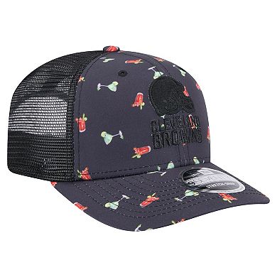 Men's New Era Navy/Black Cleveland Browns Adventure Drinks Pattern 9SEVENTY Stretch-Snap Hat