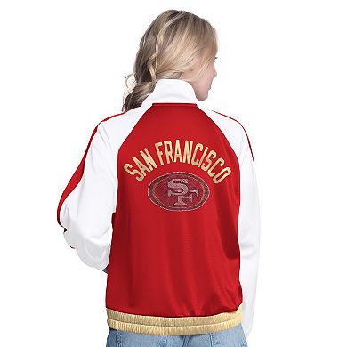 Women's G-III 4Her by Carl Banks White/Scarlet San Francisco 49ers Rally Rhinestone Full-Zip Track Jacket