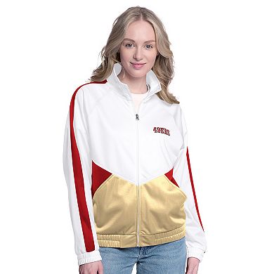Women's G-III 4Her by Carl Banks White/Scarlet San Francisco 49ers Rally Rhinestone Full-Zip Track Jacket