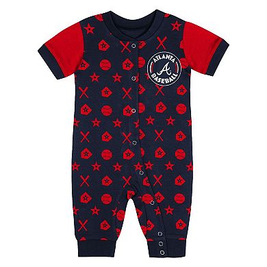 Infant Navy Atlanta Braves Full-Snap Coverall Bodysuit
