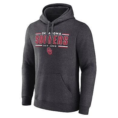 Men's Fanatics Heather Charcoal Oklahoma Sooners Horizontal Block Fleece Pullover Hoodie