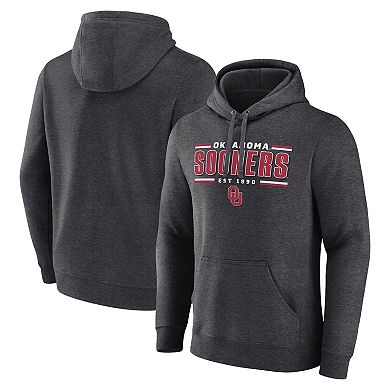 Men's Fanatics Heather Charcoal Oklahoma Sooners Horizontal Block Fleece Pullover Hoodie