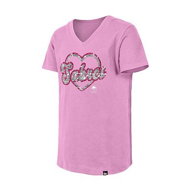 Girl's Youth New Era Pink Buffalo Sabres Flip Sequin V-Neck T-Shirt
