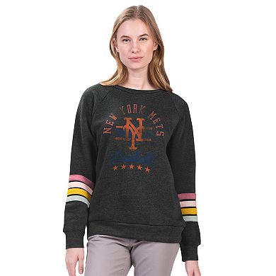 Women's G-III 4Her by Carl Banks Charcoal New York Mets Allana Stripe Pullover Sweatshirt