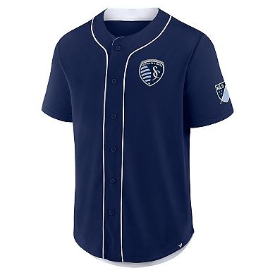 Men's Fanatics Navy Sporting Kansas City Injury Time Baseball Jersey