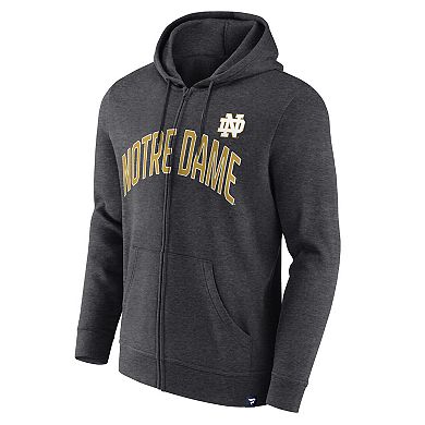 Men's Fanatics Heather Charcoal Notre Dame Fighting Irish Iconic Fleece Full-Zip Hoodie