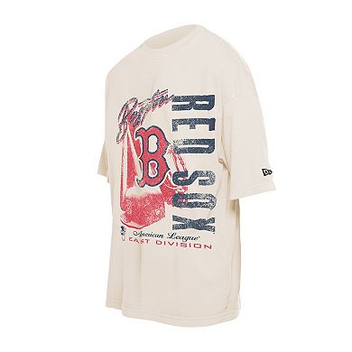 Men's New Era Cream Boston Red Sox Cooperstown Collection Oversized Throwback Distressed T-Shirt