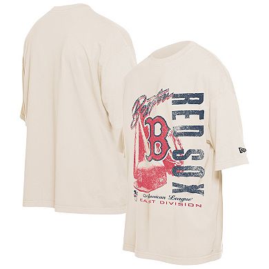 Men's New Era Cream Boston Red Sox Cooperstown Collection Oversized Throwback Distressed T-Shirt